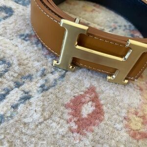 Gold Buckle Tan Leather Belt